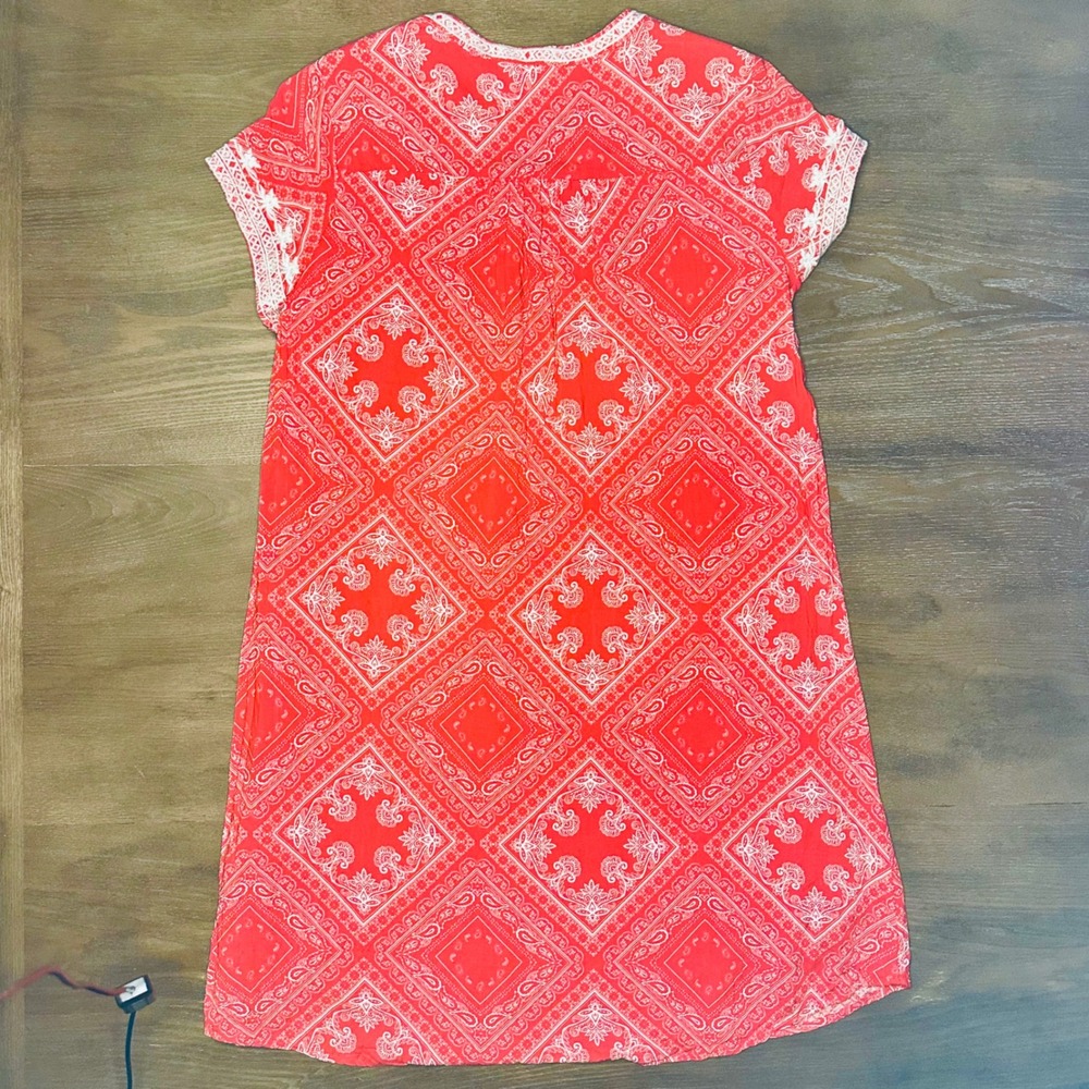 Savannah Jane Red Embroidered Bandana Print Tunic Dress Size S Bohemian - Picture 7 of 7